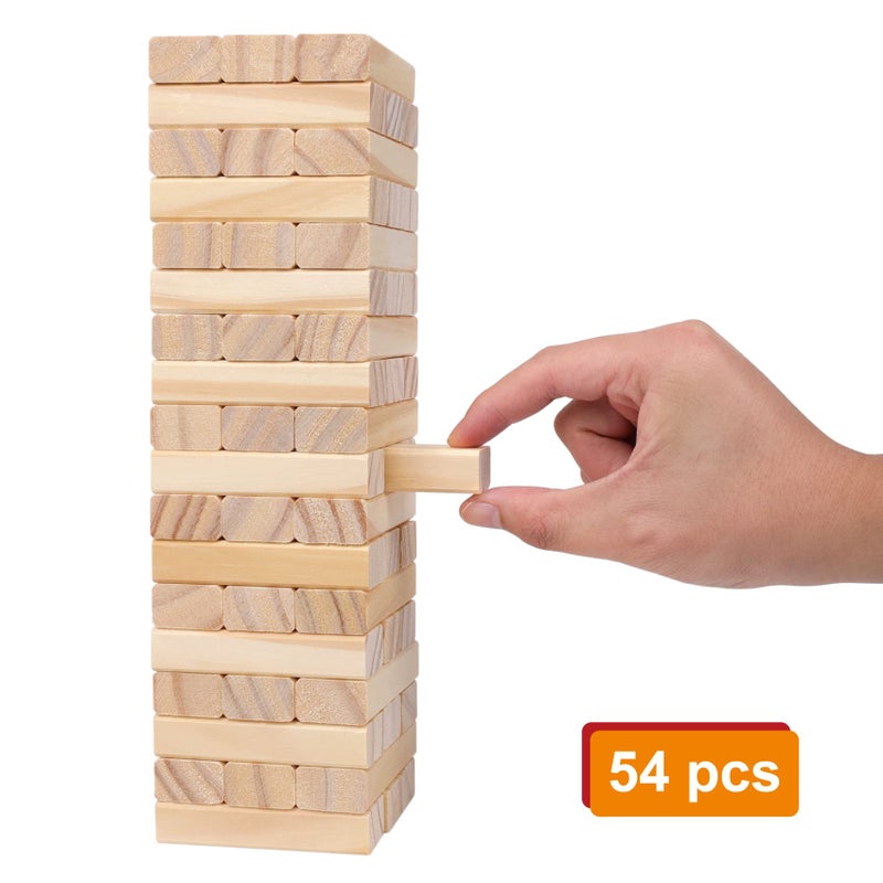 GOTHINK Tumble Tower Game for Kids and Adults, 54pcs Wooden Board Stacking Game for Family Games Night, Classical Wood Blocks Game, Standard Size - Image 3