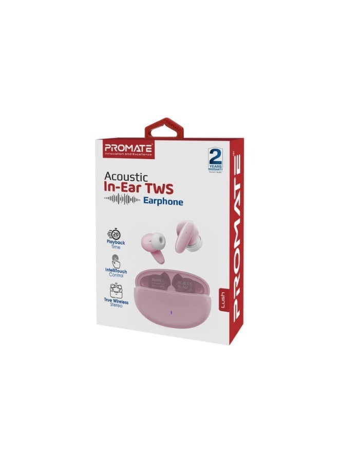 Promats Promate Acoustic In‑Ear TWS Earphone (Lush) – Bluetooth 5.1 True Wireless Earbuds with IntelliTouch Touch Controls, Balanced Bass & HD Audio, IPX5 Sweat‑Resistant & Splash‑Proof, Up to 20‑Hour Total Playback, Compact Lightweight Design  - Image 2