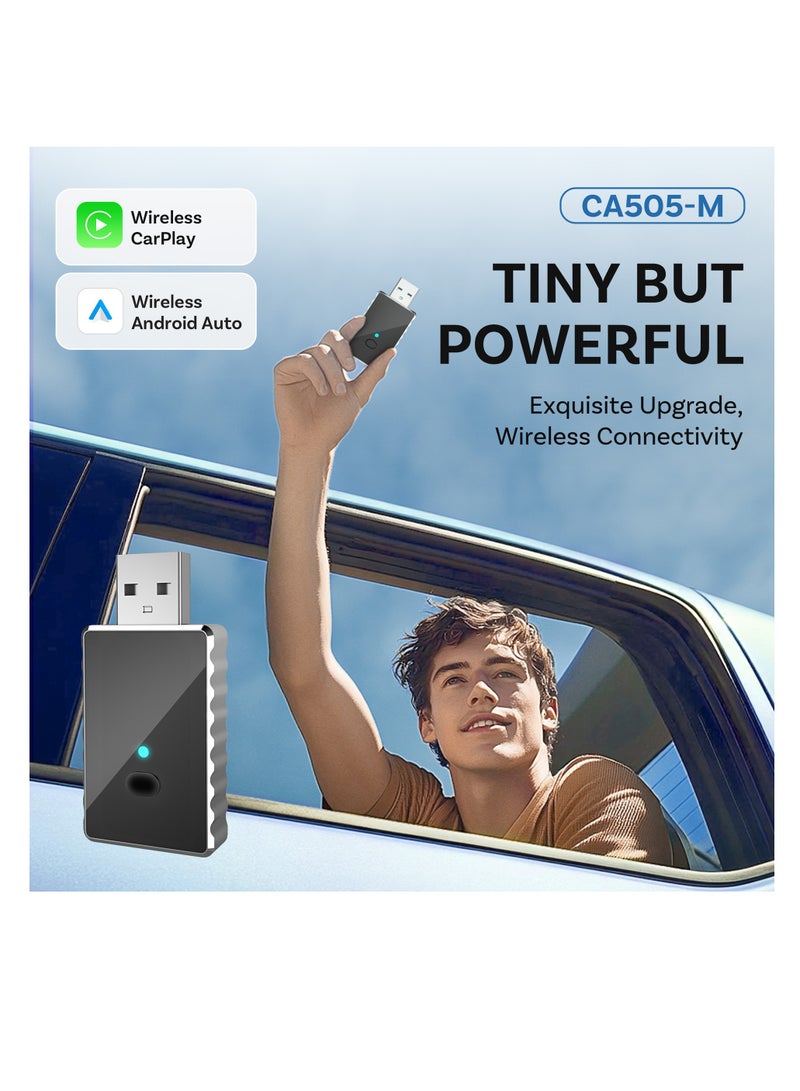 Mini 2in1 Wireless Carplay Adapter for Apple iPhone with GPS Passthrough, Android Auto Car Adapter, Plug & Play, Convert Wired to Wireless Car Play Dongle to USB& USB-C, No Delay  - Image 2