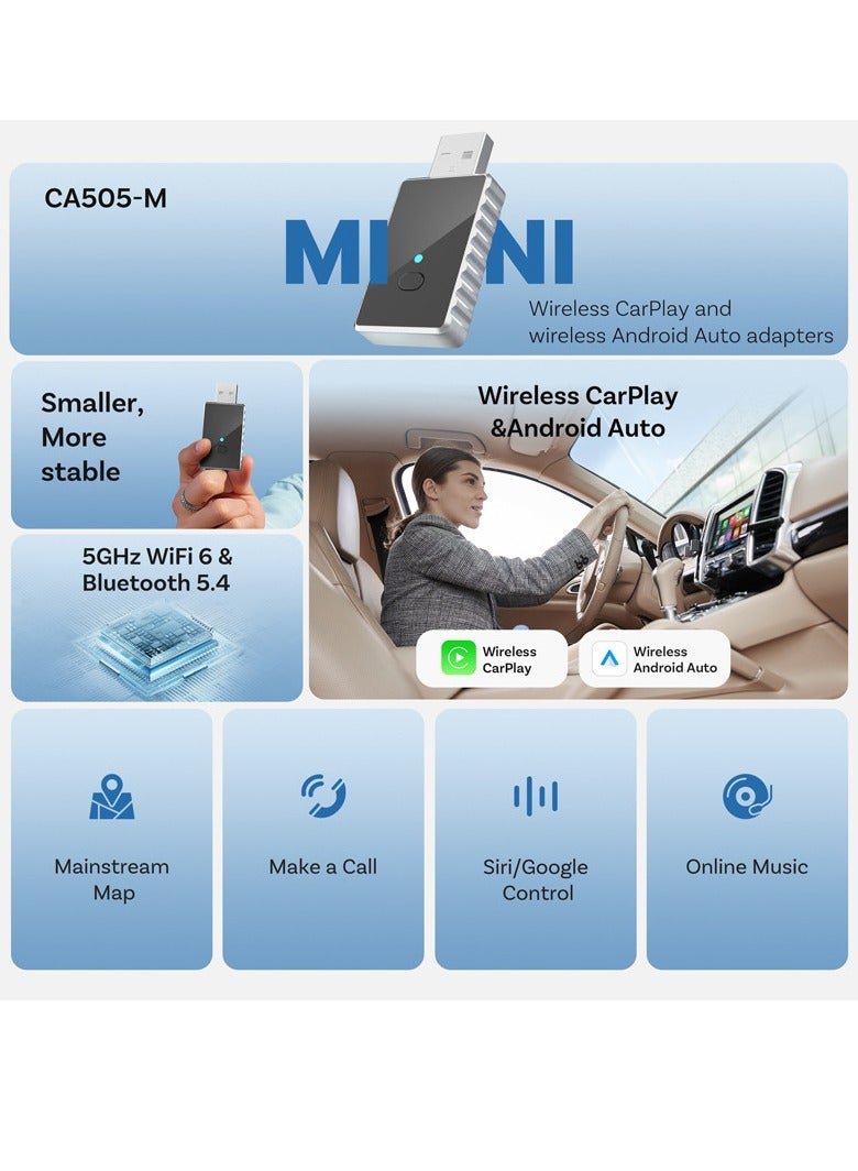 Mini 2in1 Wireless Carplay Adapter for Apple iPhone with GPS Passthrough, Android Auto Car Adapter, Plug & Play, Convert Wired to Wireless Car Play Dongle to USB& USB-C, No Delay  - Image 4