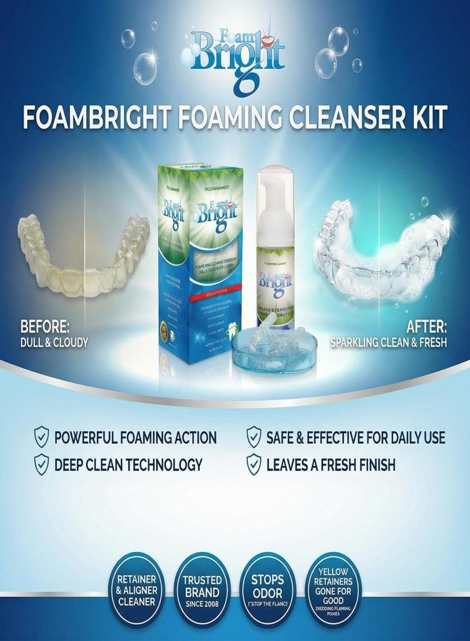 بليتش برايت منظف أجهزة تقويم الأسنان FoamBright (عبوتان) + 10 مناديل مبللة لتبييض الأسنان | مثالي لأجهزة Invisalign وCandid وByte وواقيات الأسنان الليلية والفموية | رغوة خالية من البيروكسيد | أكثر من 240 استخدامًا - Image 2