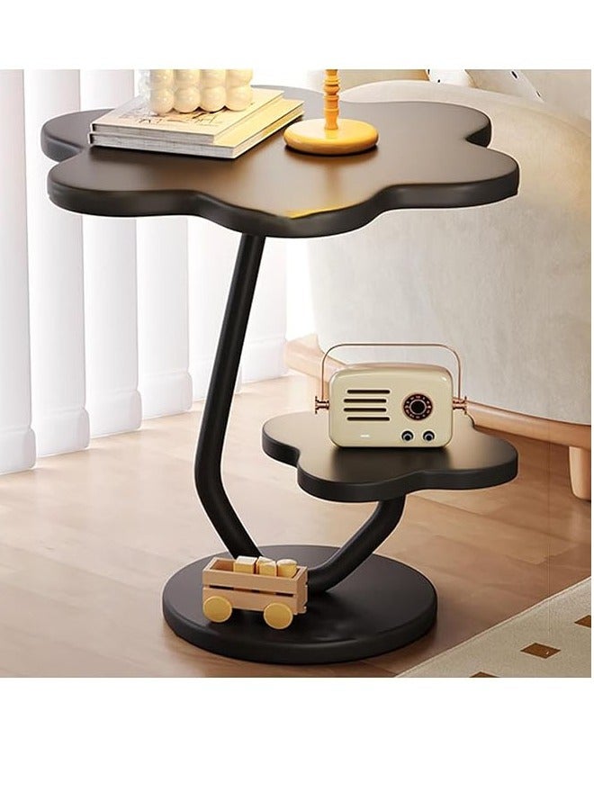 Arabest 2 tier End Table, Modern Coffee Tables for Living Room,Flower Shape Center Table for Small Space Unique Simple End Table with Metal Frames Small Side Table for Bedroom Room Furniture (Black) - Image 1