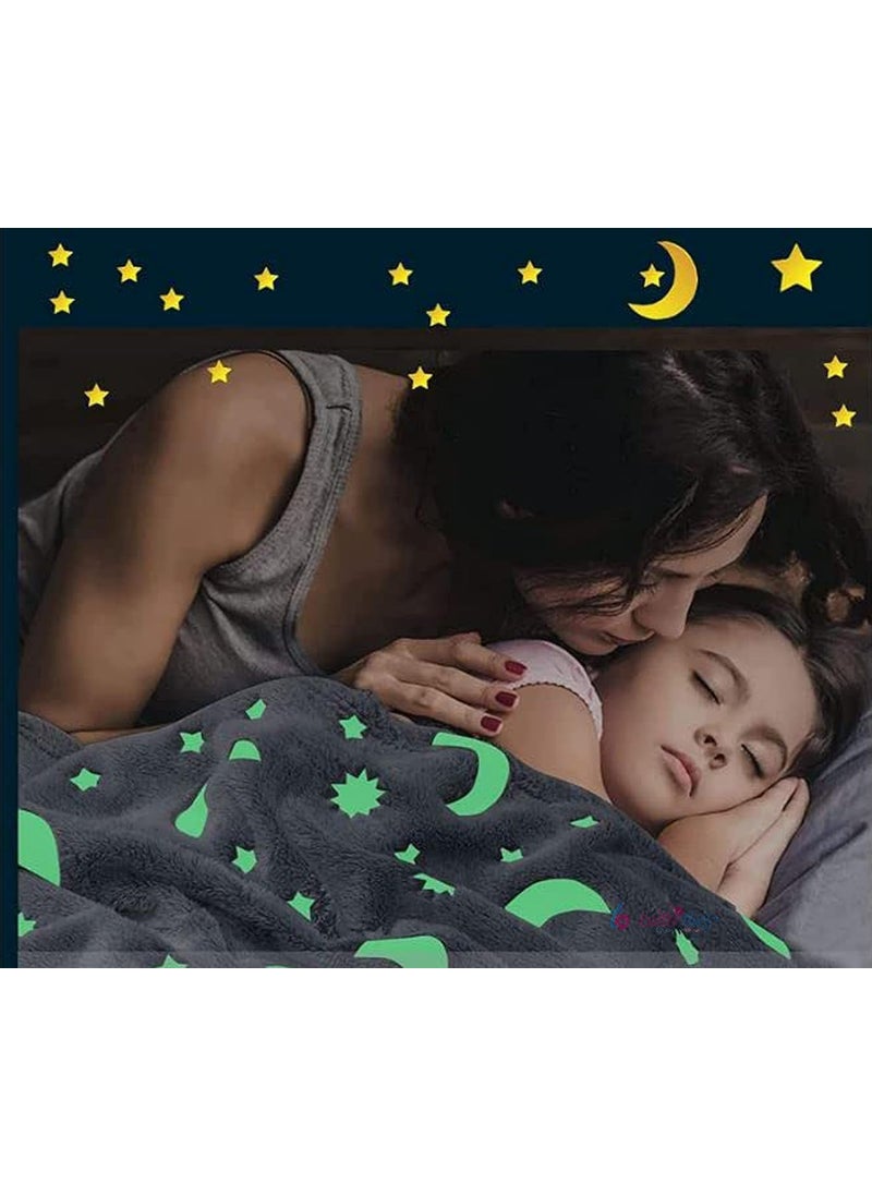 Planet of Toys - Glow in Dark Blanket for Kids Girls & Boys & Cozy Warm Blanket for Babys | Super Soft Microfiber, Soft, Breathable, Non Toxic, Warm Kids Printed Blanket (Star Blanket) - Image 1