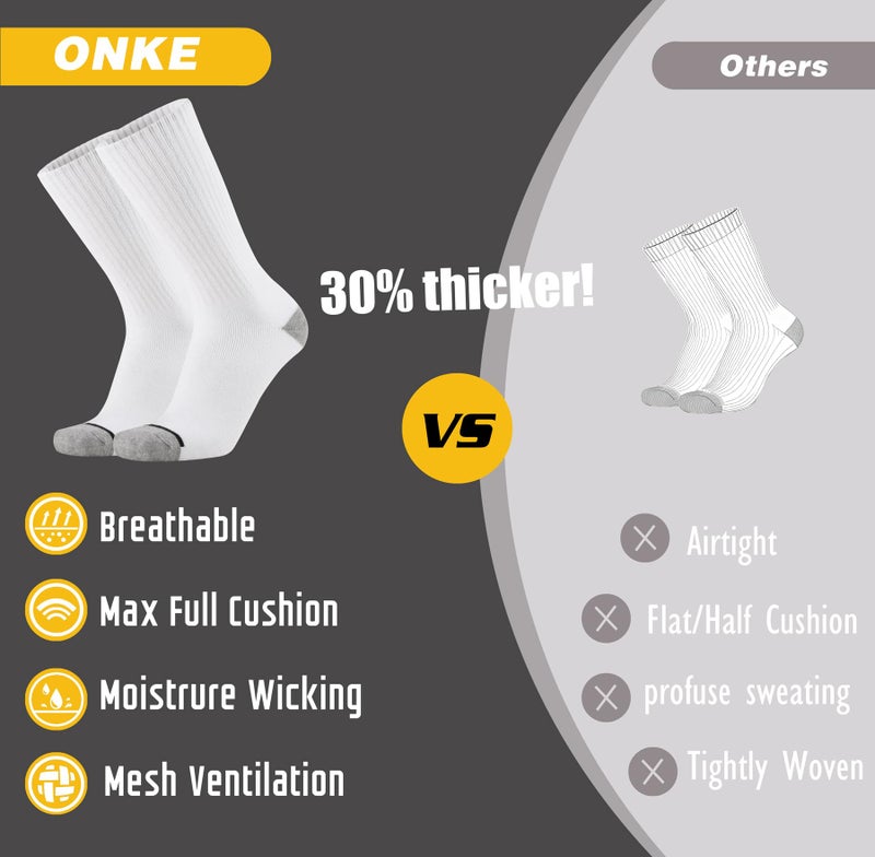 ONKE Max Full Cushion Crew Socks for Men Heavy Duty Work Boot Steel Toe Workout Athletic Thick Warm Moisture Wicking Control(White XL) - Image 4