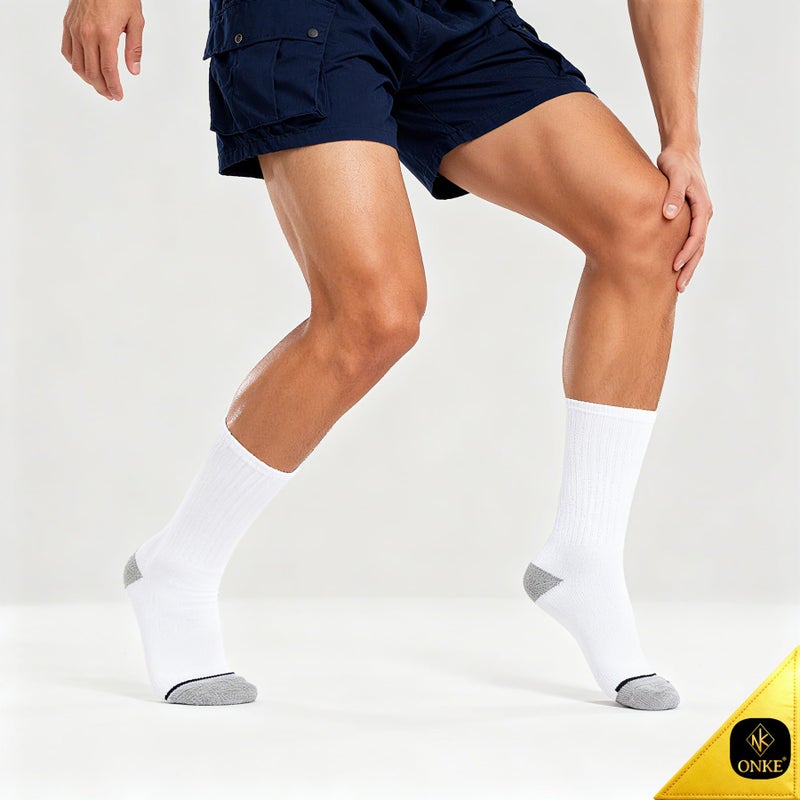 ONKE Max Full Cushion Crew Socks for Men Heavy Duty Work Boot Steel Toe Workout Athletic Thick Warm Moisture Wicking Control(White XL) - Image 2