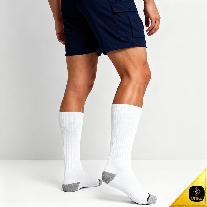 ONKE Max Full Cushion Crew Socks for Men Heavy Duty Work Boot Steel Toe Workout Athletic Thick Warm Moisture Wicking Control(White XL) - Image 3