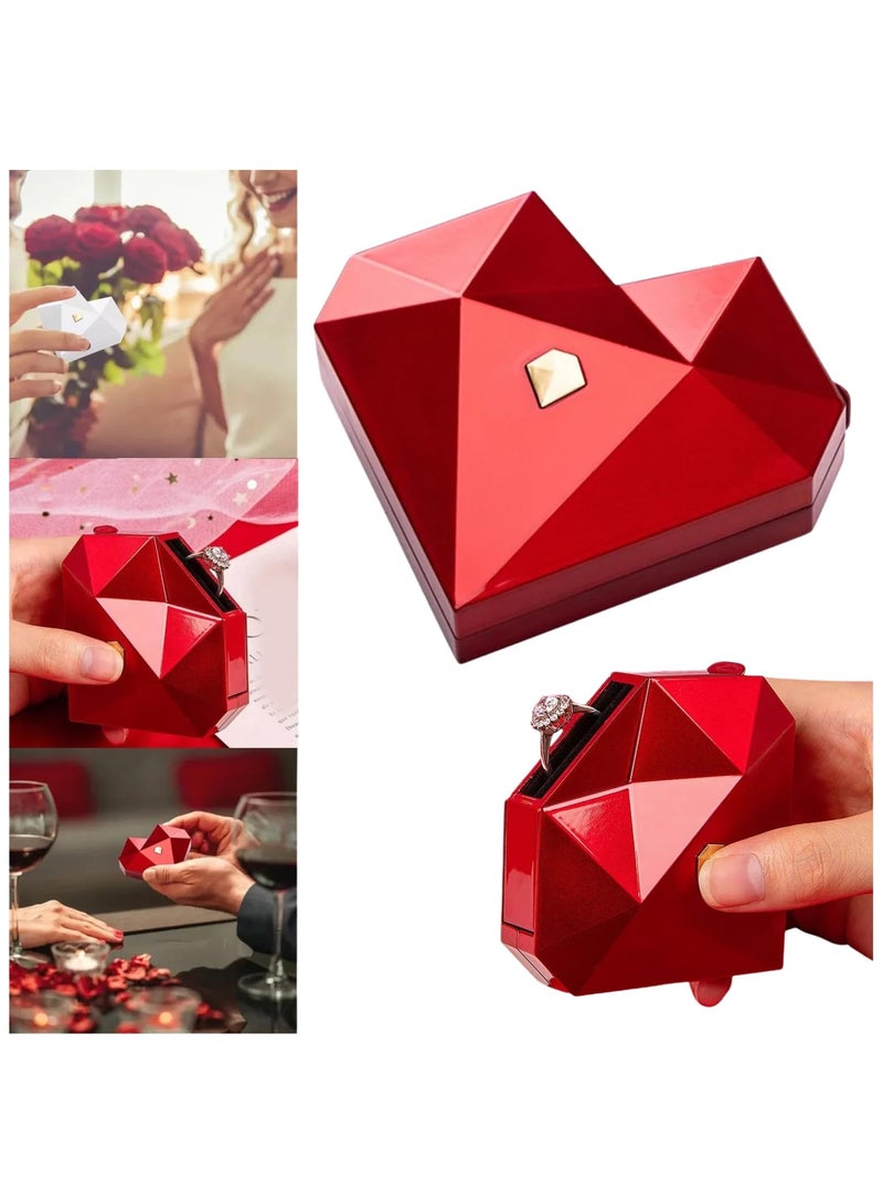 Red Heart Ring Box Accessories Gift Box, Heart Ring Box with Pop-Up Mechanism - Creative Jewelry Box for Engagement, Anniversary, Valentine's Day, Wedding - Gift Box - Image 1