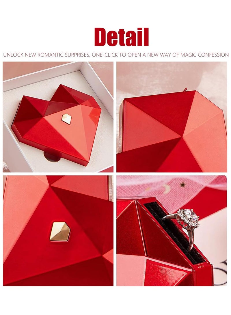 Red Heart Ring Box Accessories Gift Box, Heart Ring Box with Pop-Up Mechanism - Creative Jewelry Box for Engagement, Anniversary, Valentine's Day, Wedding - Gift Box - Image 3