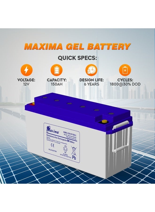 Maxima 12V 150Ah Gel Battery Deep Cycle Maintenance-Free Solar Inverter Backup Power Supply Solution - Image 2