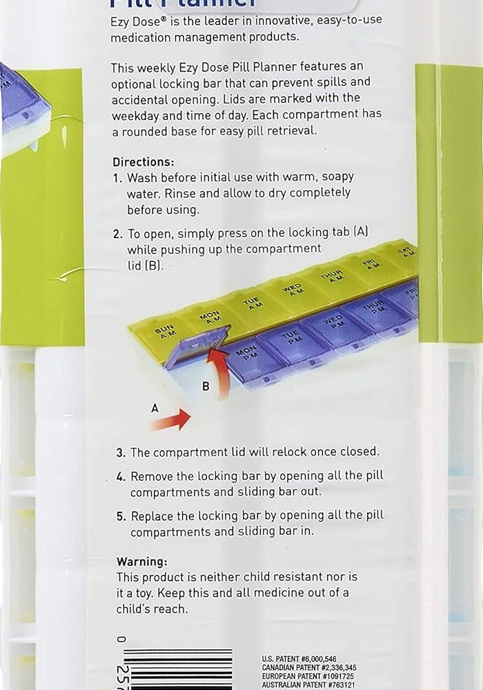 EZY DOSE Weekly 14-Day Daily Pill Organizer with Locking Compartments - Purple and Green - Image 4