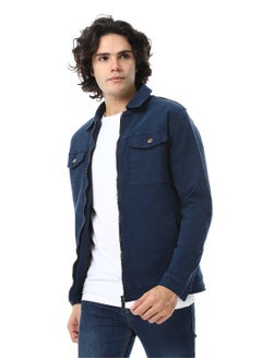 Andora Turn Down Collar Padded Gabardine Jacket_Navy Blue  - Image 2