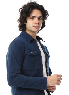 Andora Turn Down Collar Padded Gabardine Jacket_Navy Blue  - Image 4