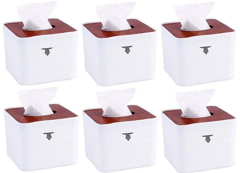 TARGET HYGIENE Pop Up Table Top Tissue Box Table Top Removable Bamboo Wooden Cover Tissue Box Dispenser pop up Tissue Dispenser with Pack of 6 Tissue Box 1500 Pcs Tissue White 6 - Image 1