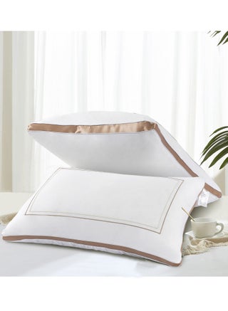 Pack Of 2 Sleep Night 100% Cotton Cover Bed Pillows 1 kg Queen Size 50x75 Cm Filled with Polyester Fiber Down Alternative Soft Luxury Sleeping Pillows