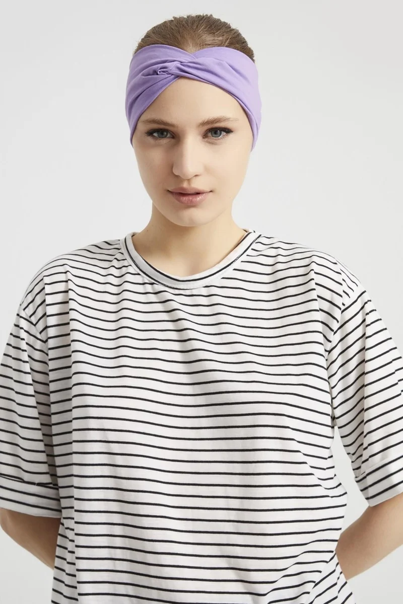 Butikgiz Lilac Violet Boutique Design Women's Bandana Hair Band, Extra Soft, Flexible, Natural, Combed Cotton