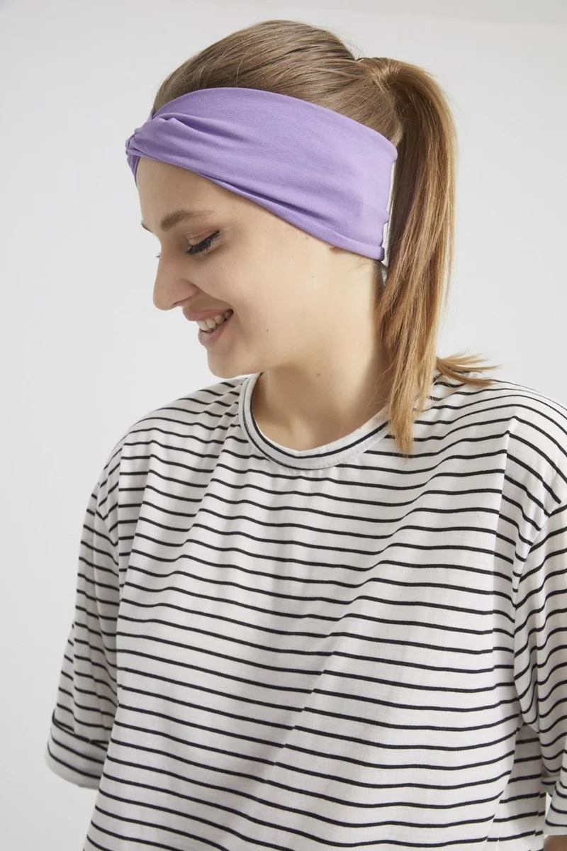 Butikgiz Lilac Violet Boutique Design Women's Bandana Hair Band, Extra Soft, Flexible, Natural, Combed Cotton