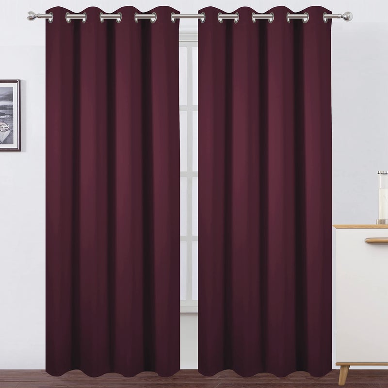 LEMOMO Burgundy Red Thermal Blackout Curtains/52 x 84 Inch/Set of 2 Panels Room Darkening Curtains for Bedroom - Image 1