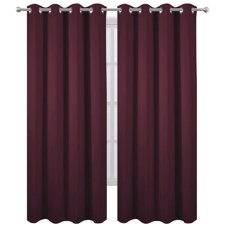 LEMOMO Burgundy Red Thermal Blackout Curtains/52 x 84 Inch/Set of 2 Panels Room Darkening Curtains for Bedroom - Image 2