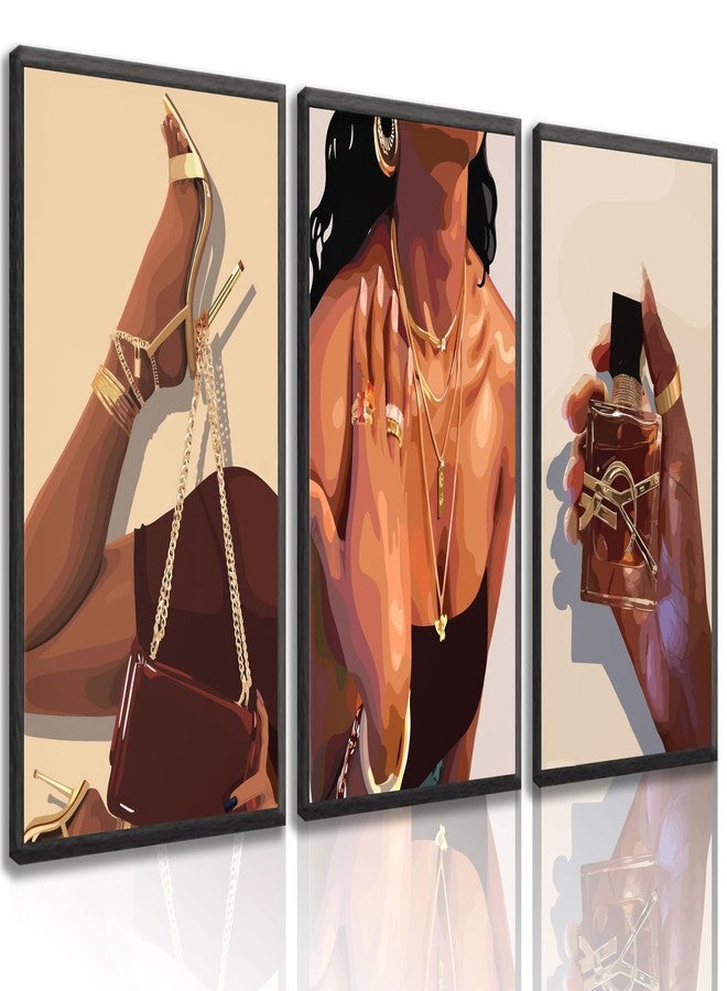 EVPYXFUT 3Pcs Black Girl Wall Art African American Woman Canvas Pictures Fashion Girl Abstract Posters Prints Boho Black Female Paintings for Nordic Minimalist Room Bedroom Wall Decor Unframed - Image 1