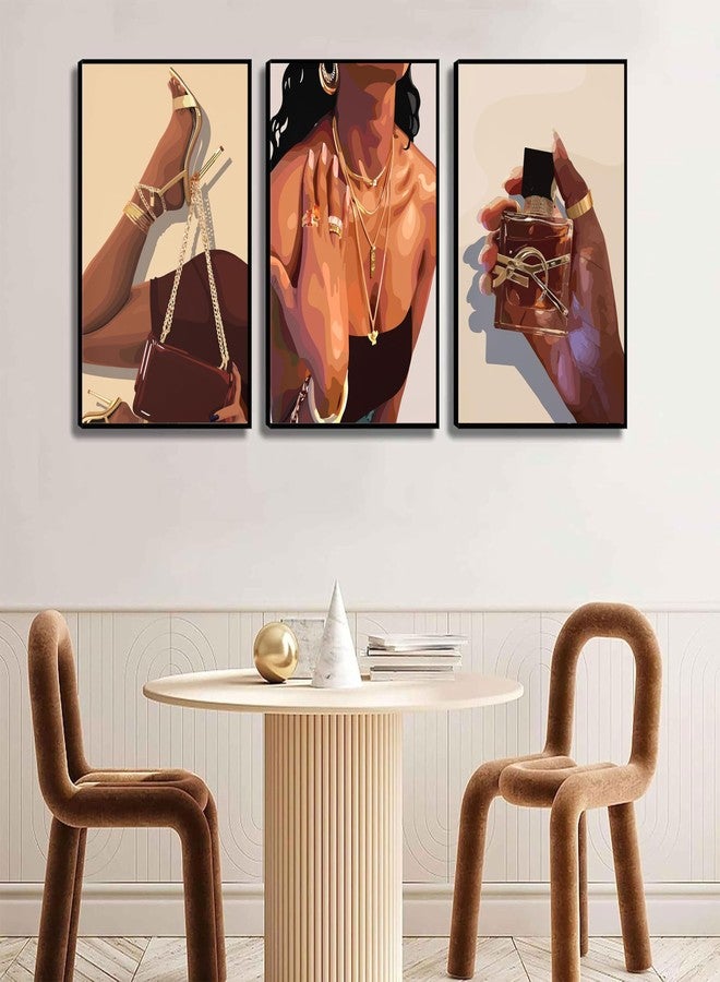 EVPYXFUT 3Pcs Black Girl Wall Art African American Woman Canvas Pictures Fashion Girl Abstract Posters Prints Boho Black Female Paintings for Nordic Minimalist Room Bedroom Wall Decor Unframed - Image 2
