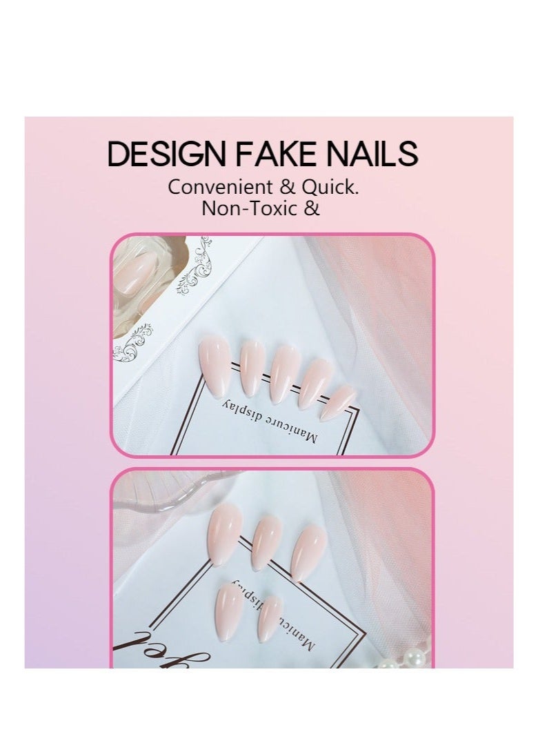 24 قطعة أظافر مضغوطة، لون لوزي متوسط، تدرج لامع صلب، أظافر مضغوطة، مانيكير فرنسي طبيعي معتدل، مجموعة أظافر صناعية (أبيض فاتح) - Image 5