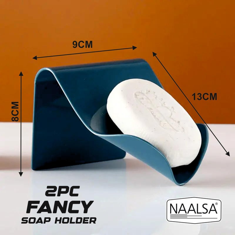 NAALSA Fancy 2Pc Soap Holder for Bathroom Non-Drill Wall Mount Magic Sticker Self Adhesive Soap Stand for Bathroom White Color Soap Container (2) - Image 2