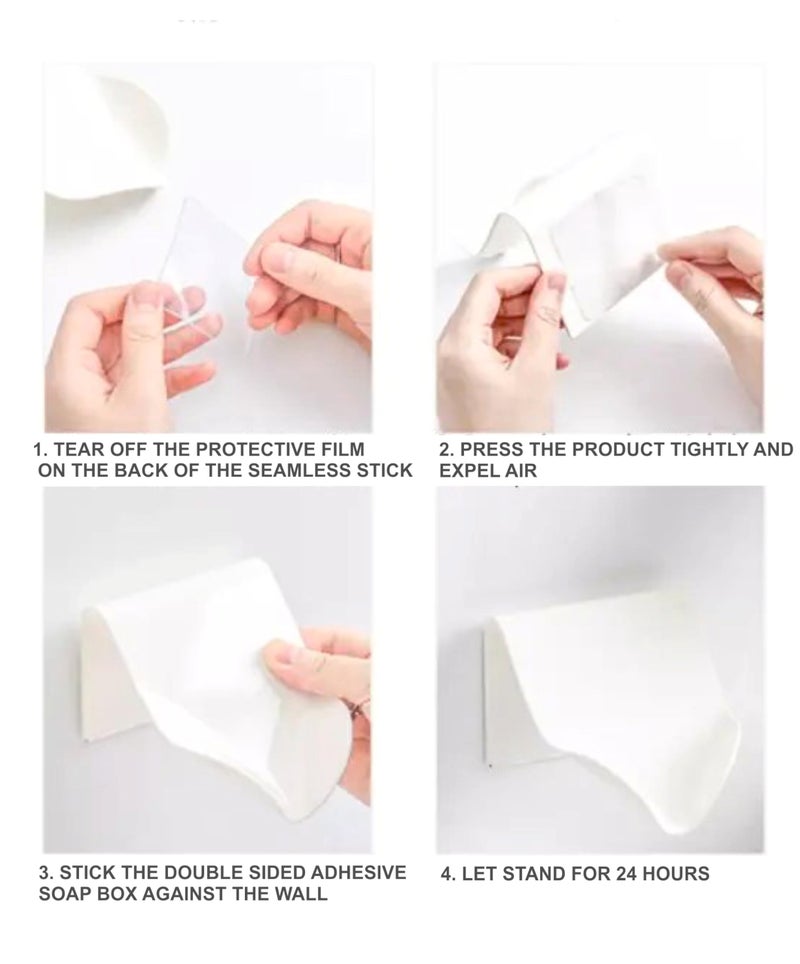 NAALSA Fancy 2Pc Soap Holder for Bathroom Non-Drill Wall Mount Magic Sticker Self Adhesive Soap Stand for Bathroom White Color Soap Container (2) - Image 5