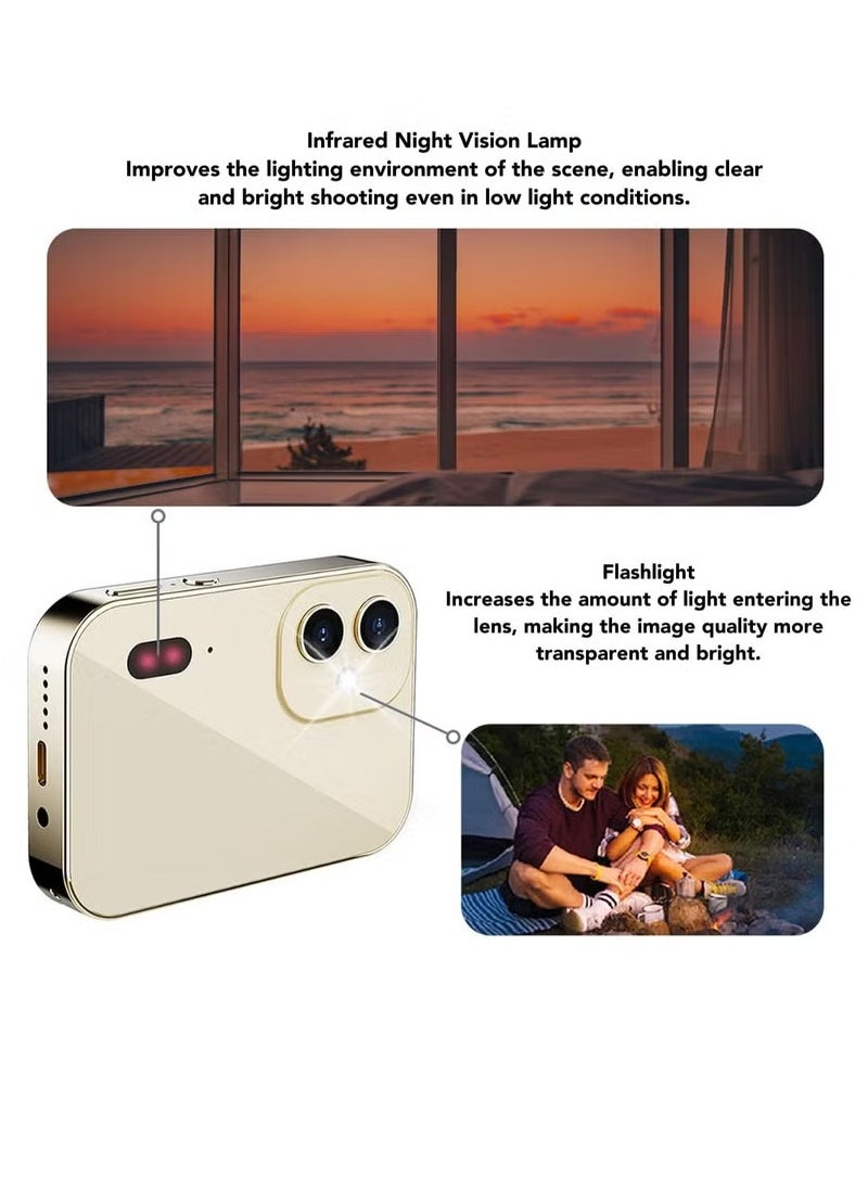 Generic - D6 4K 64MP Digital Camera, 3 Inch HD Touch Screen Portable Video Recording Camera With Triple Lens, Manual Focus Compact Action Camera For Vlogging, (Gold Camera With Card Reader Plus Iphone OTG) - Image 1