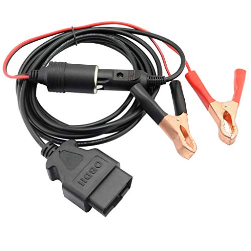 OLLGEN 3M/10ft OBD II Vehicle ECU Emergency Power Supply Cable Memory Saver with Alligator Clip-On 12V Car Battery Cigarette Lighter Power Socket Extension Cable - Image 1
