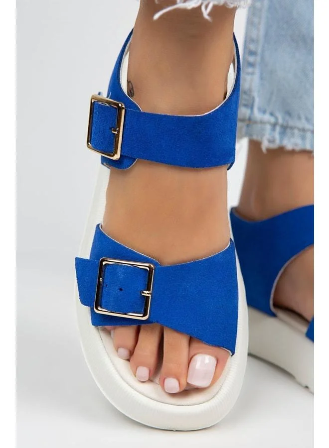 Manijero  Vena Women's Genuine Leather Buckle Blue Sandal. for Women | Best Price UAE