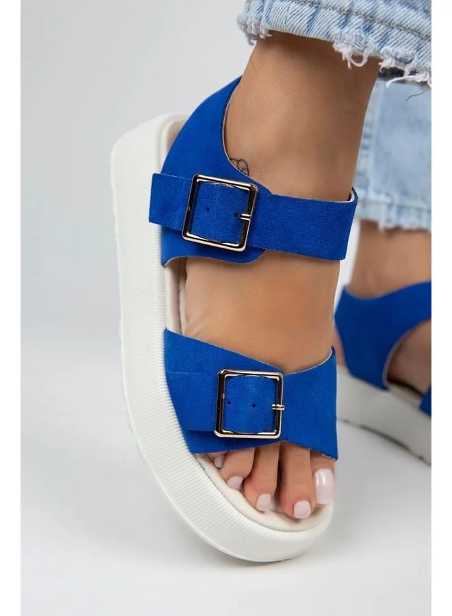 Vena Women's Genuine Leather Buckle Blue Sandal.