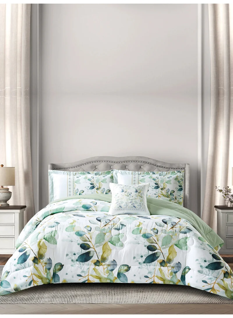 Donetella Bedding Comforter Set, King Size 250x230cm - 4-Pcs Digital Print Quilted Bed Set, Microfiber Fabric - 1 Comforter, 2 Pillow Shams,1 Cushion Cover.