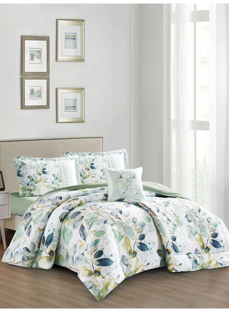 Donetella Bedding Comforter Set, King Size 250x230cm - 4-Pcs Digital Print Quilted Bed Set, Microfiber Fabric - 1 Comforter, 2 Pillow Shams,1 Cushion Cover.