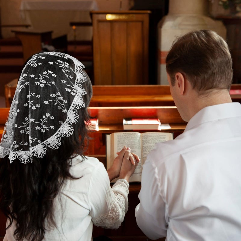 Gtziqa Lace Head Coverings for Women, 2 Pcs Lace Head Scarf Round Floral Lac Veils for Church Catholic Mantilla Veil Headpiece for Bridal Wedding Party Costume Cosplay (Black, White) - Image 5