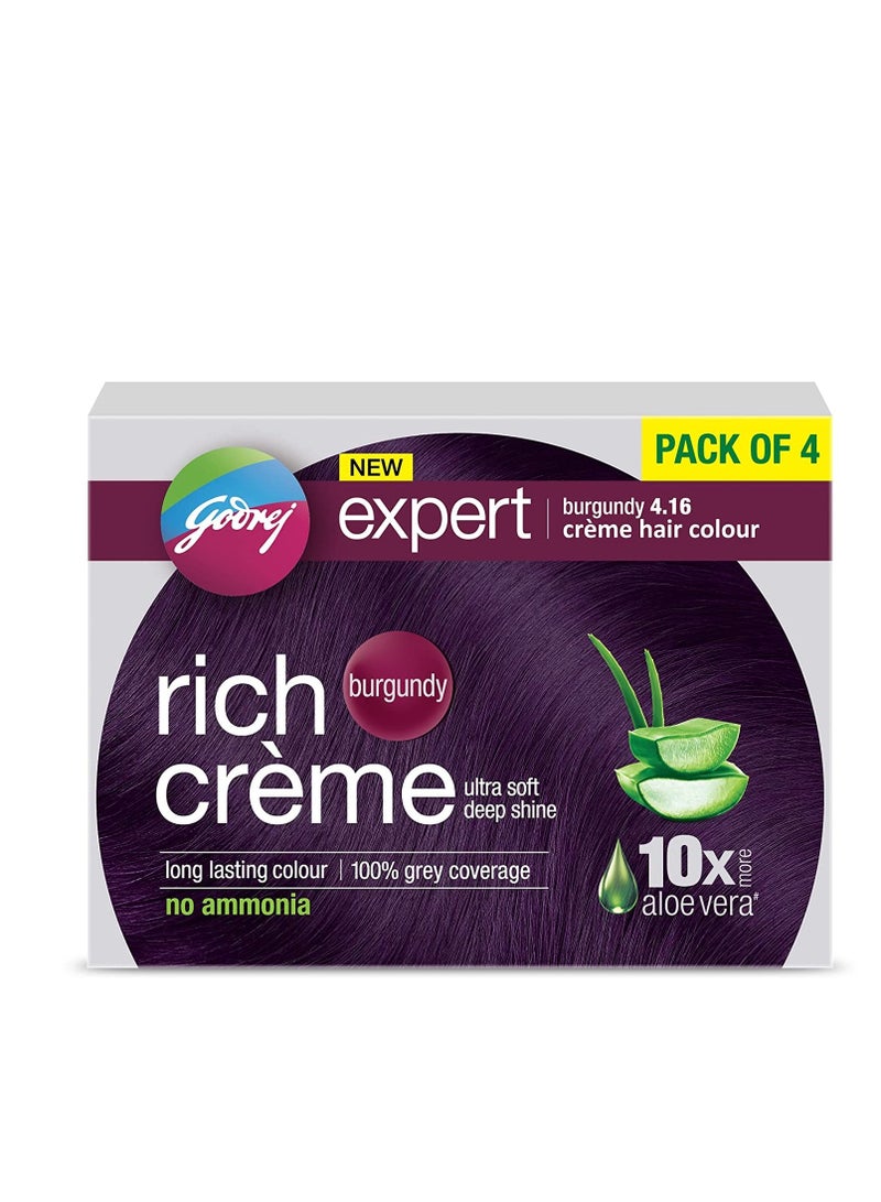 Godrej لون شعر كريمة غنية خبير ظل 4.16 بورجوندي عبوة من 4 20 جرام بالإضافة إلى 20 مل - Image 1