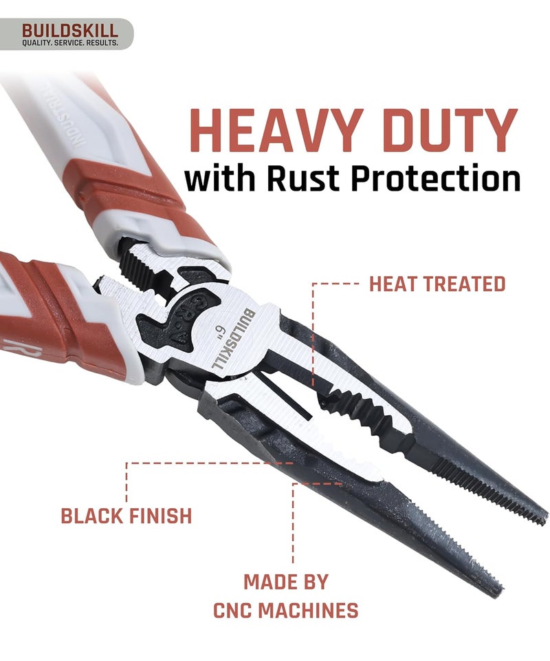 BUILDSKILL CNC Nose Plier 6" Hand Tools, Wire Cutter, Cutting Plier, Suited for Bending, Straightening, Stripping, Hardened Jaw, Electrical Tools, For Home & Professional Use - Image 2