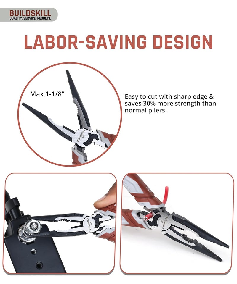 BUILDSKILL CNC Nose Plier 6" Hand Tools, Wire Cutter, Cutting Plier, Suited for Bending, Straightening, Stripping, Hardened Jaw, Electrical Tools, For Home & Professional Use - Image 5