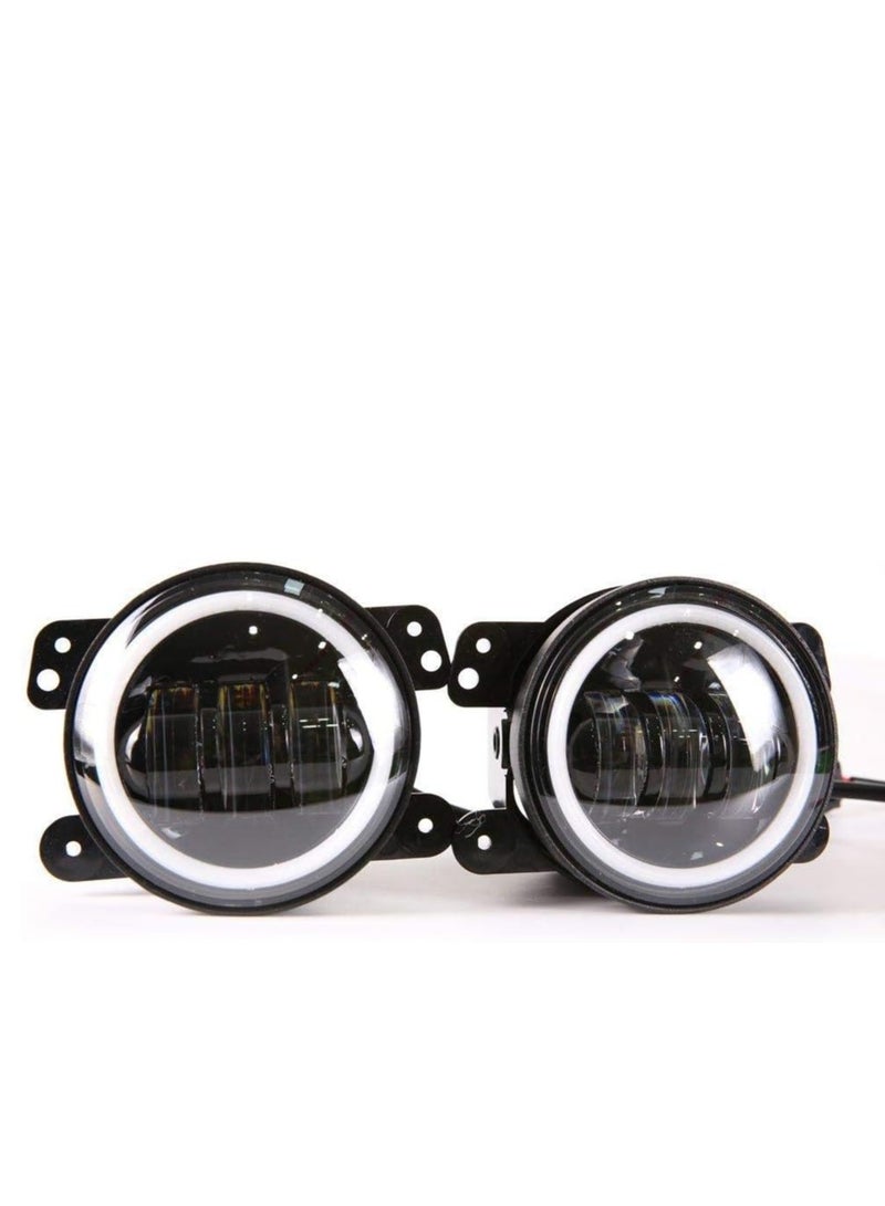 4" Round Led Fog Lights Offroad Lamps Front Bumper Lights White Halo Ring DRL for Jeep Wrangler JK JKU TJ LJ Rubicon Subaru Impreza Willys Grand Cherokees Dodge Magnum - Image 1