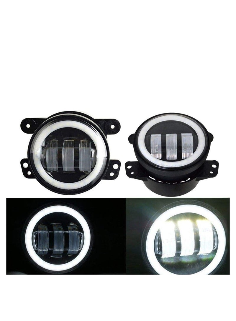 4" Round Led Fog Lights Offroad Lamps Front Bumper Lights White Halo Ring DRL for Jeep Wrangler JK JKU TJ LJ Rubicon Subaru Impreza Willys Grand Cherokees Dodge Magnum - Image 2
