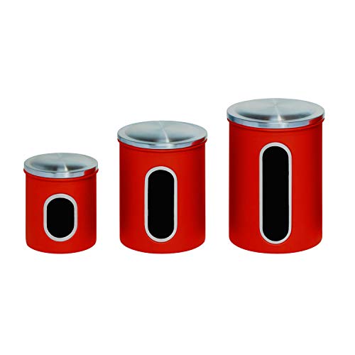 Honey Can Do Honey-Can-Do Three-Piece Set of Nesting Stainless Steel Kitchen Canisters, Red KCH-03011 Red - Image 1