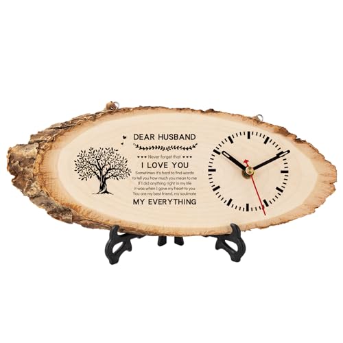 BeauGift Husband Birthday Gift Wooden Clock Gifts for Husband Husband Birthday Present from Wife Anniversary Clock Gift Valentines Day for Him Office Home Decor
