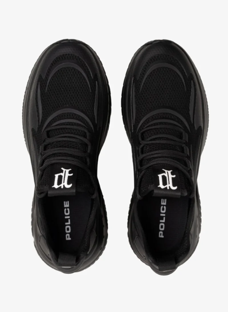 Police Police Men's Gothic Monogram Chunky Sneakers with Techwear-Inspired Runner Silhouette, Bold Urban Design & Textured Upper – Black