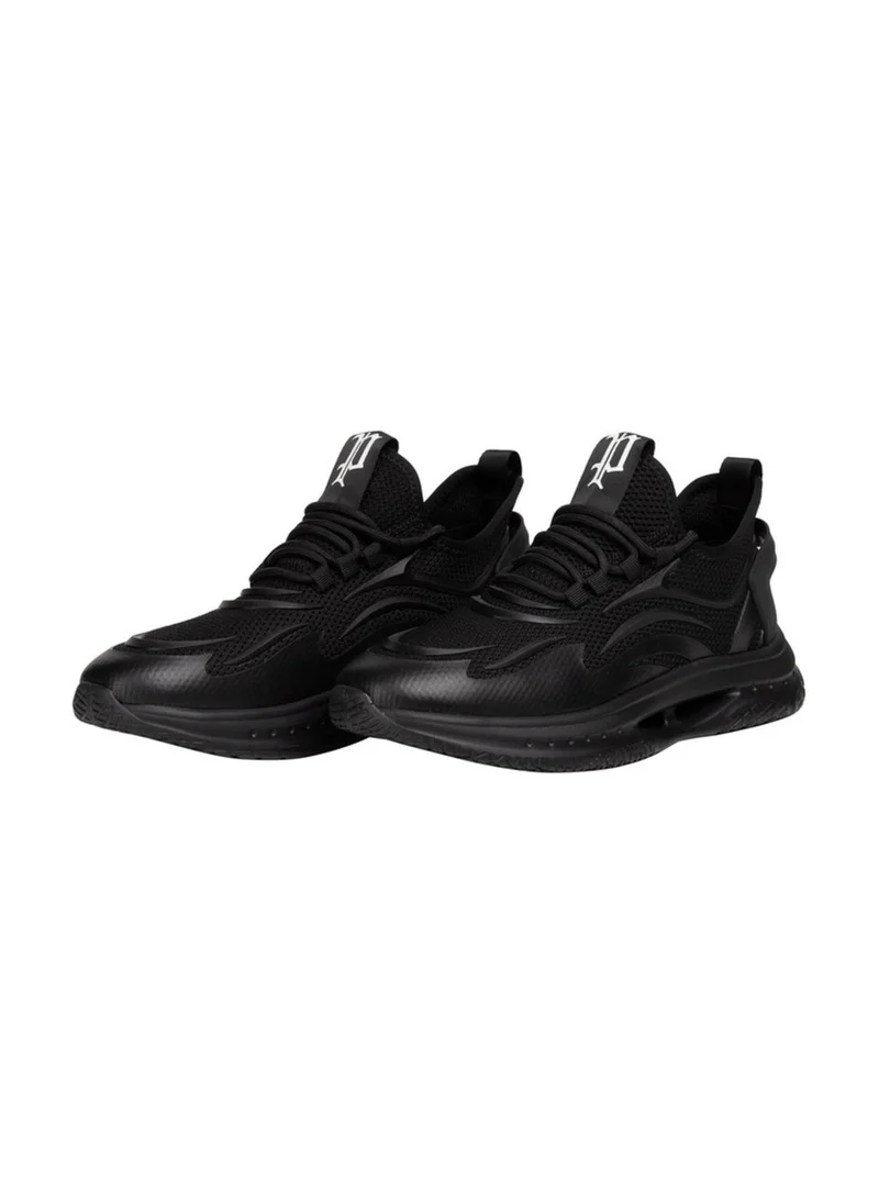 بوليس Police Men's Gothic Monogram Chunky Sneakers with Techwear-Inspired Runner Silhouette, Bold Urban Design & Textured Upper – Black