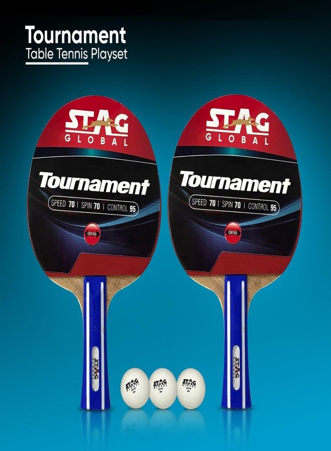 STAG GLOBAL Tournament Table Tennis Playset with 2 Rackets | 3 Seam Balls | Speed 70 | Spin 70 | Control 95 (Tournament PLAYSET) - Image 3