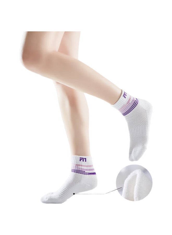TAAN Badminton Socks, Thickened Terry Bottom, Sweat-Absorbing And Breathable, Sports Socks, Mid-Calf Women'S Socks, T178, White And Purple, 3 Pairs - Image 1