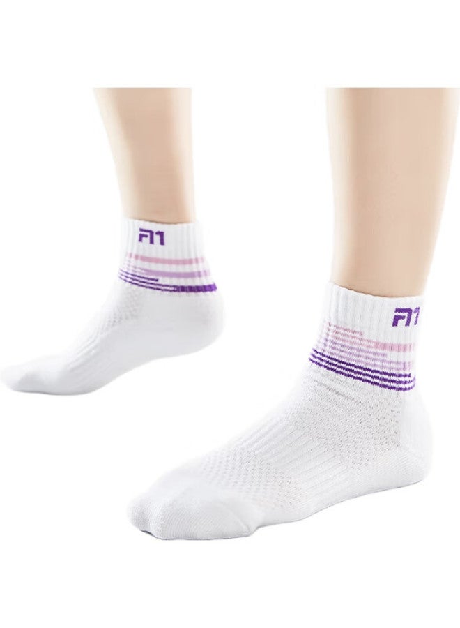 TAAN Badminton Socks, Thickened Terry Bottom, Sweat-Absorbing And Breathable, Sports Socks, Mid-Calf Women'S Socks, T178, White And Purple, 3 Pairs - Image 3