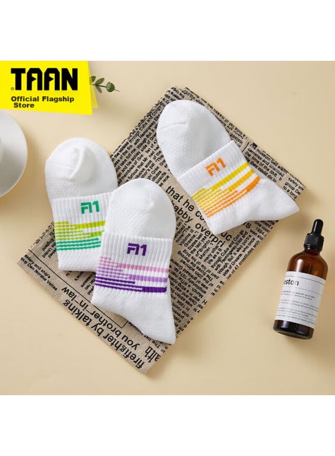 Taan Badminton Socks, Thickened Terry Bottom, Sweat-absorbing And Breathable, Sports Socks, Mid-calf Women's Socks, T178, White And Purple, 3 Pairs - Image 3