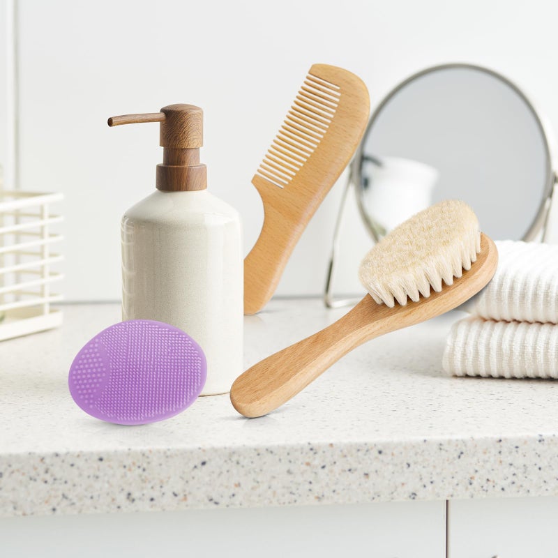 Molylove Baby Hair Brush and Comb Set for Newborns & Toddlers | Wooden Baby Brush Set with Soft Goat Bristles l Wood Comb l Purple Cradle Cap Brush| Ideal for Cradle Cap (3 Piece) - Image 5