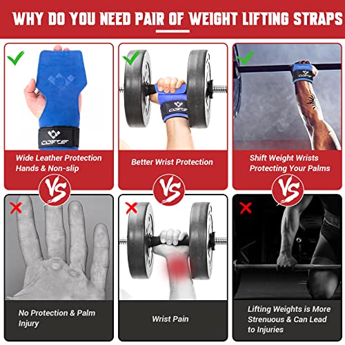 COFOF Weight Lifting Wrist Strap,Double Layer Leather Weightlifting Wrist Strap for Deadlift and Powerlifting, Adjustable Neoprene Padded Gym Workout Lifting Wrist Hooks for Men/Women(Pair) - Image 3