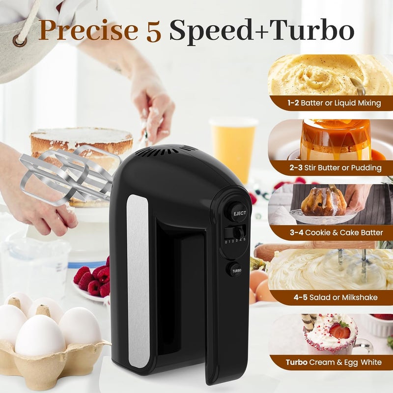 CHIDOLL 5-Speed Electric Hand Mixer, 800W Handheld Mixer with Turbo for Baking and Cooking, Kitchen Food Mixer with Storage Box and 6 Steel Accessories - Image 3